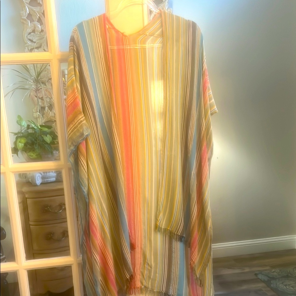 Multi Colored Lightweight Wrap with Fringe